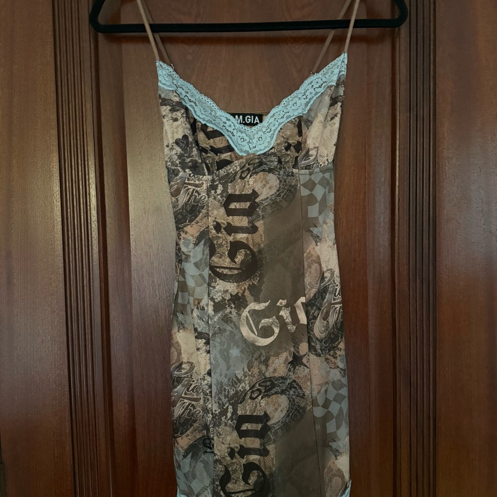I.M.GIA Patterned Slip Dress with Blue Lace